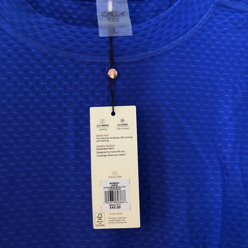 NWT Calia Diamond Mesh Long Sleeve Top -  Lucid Blue - Picture 3 of 4